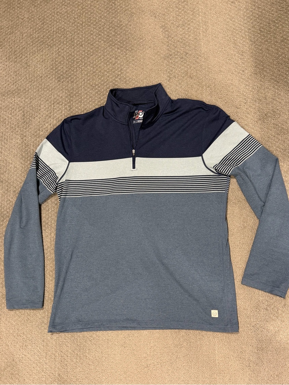 Marine Layer Long-Sleeve Quarter-Zip Striped Pullover Shirt - Navy/Blue/Gray